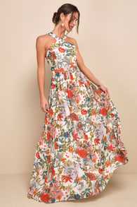 Lilja Cream Floral Print Maxi Dress 6