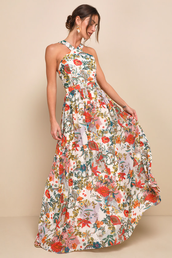 Lilja Cream Floral Print Maxi Dress