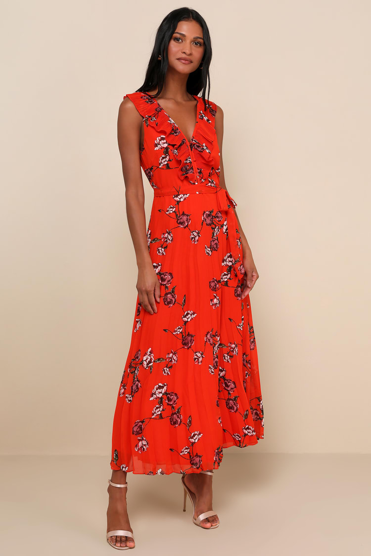 Orange Floral Dress - Floral Maxi Dress - Sleeveless Maxi Dress - Lulus