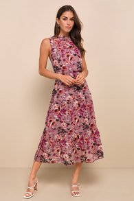 In My Dreams Mauve Floral Print Midi Dress