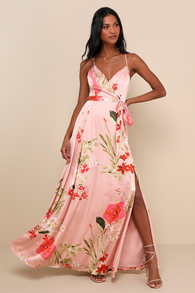 Still the One Blush Pink Floral Print Satin Maxi Dress