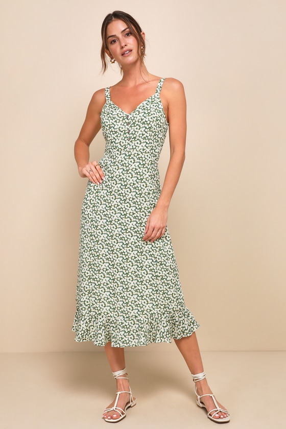 Darling Daisies Green Floral Print Midi Dress 1