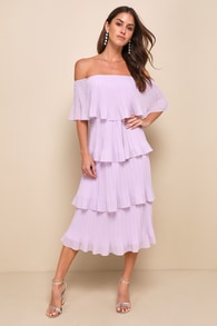 Gala Ready Lavender Off-the-Shoulder Ruffle Midi Dress 5