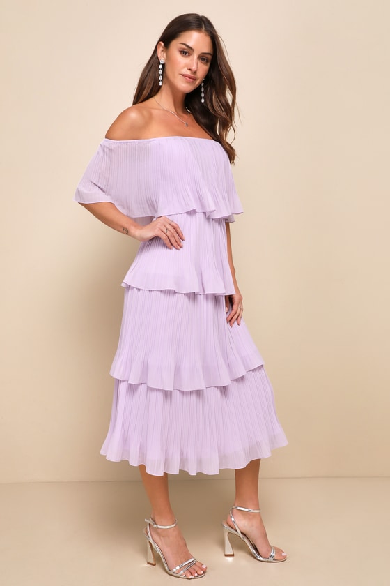 Chic Lavender Dress - Midi Dress - OTS Dress - Midi Ruffle Dress - Lulus