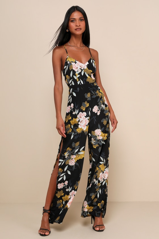 Beautiful Blooms Black Floral Print Wide-Leg Jumpsuit 1
