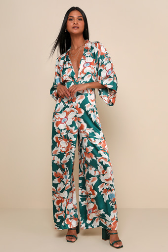 From Sunrise Teal Floral Print Wide-Leg Jumpsuit 1