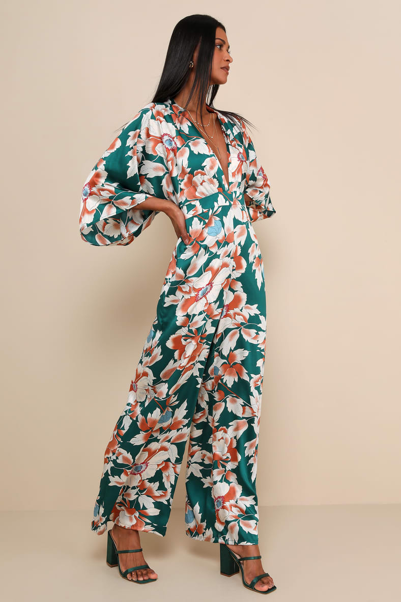 From Sunrise Teal Floral Print Wide-Leg Jumpsuit