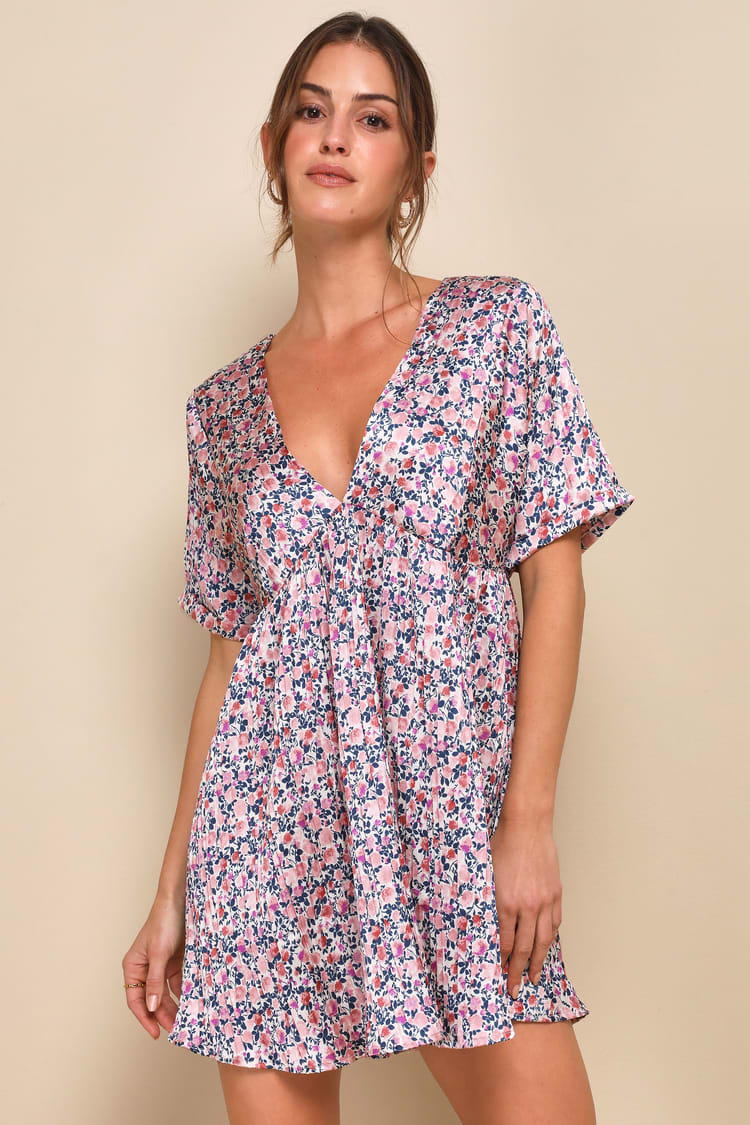 Blush Pink Floral Print Dress - Babydoll Dress - Satin Dress - Lulus Blush Pink Floral Print Dress - Babydoll Dress - Satin Dress - Lulus