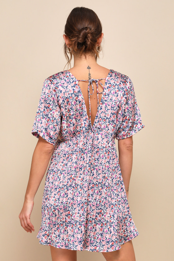 Blush Pink Floral Print Dress - Babydoll Dress - Satin Dress - Image 2