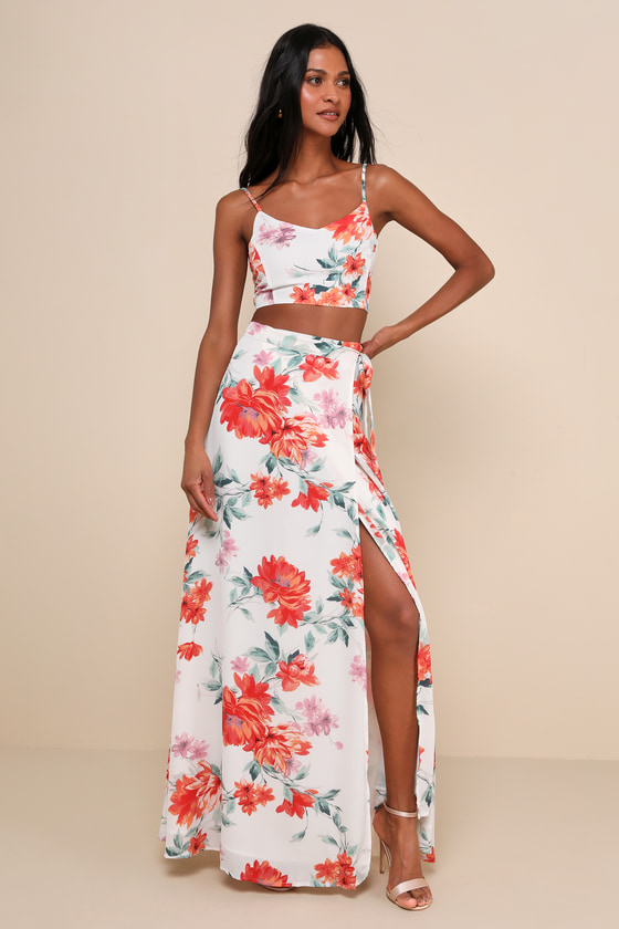 Bloom With a View White Floral Print Two-Piece Maxi Dress 1