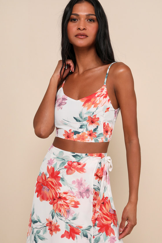 Chic Two-Piece Dress - Floral Print Dress - White Maxi Dress - Lulus
