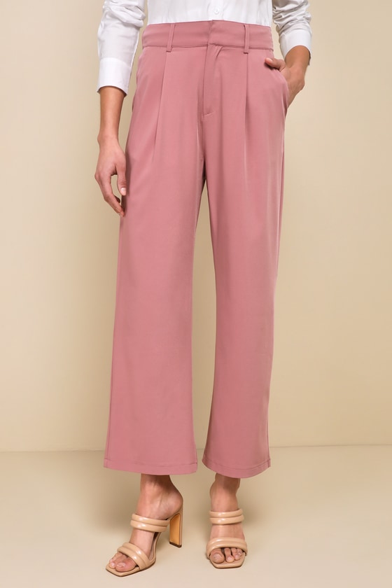 Posh Mindset Mauve High-Waisted Wide-Leg Trouser Pants 6
