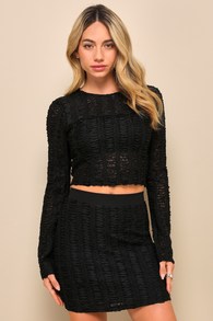 Sultry Event Black Sheer Textured Applique Two-Piece Mini Dress