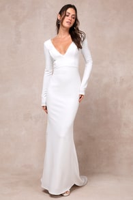 Extravagant Love White Backless Long Sleeve Ruched Maxi Dress 4
