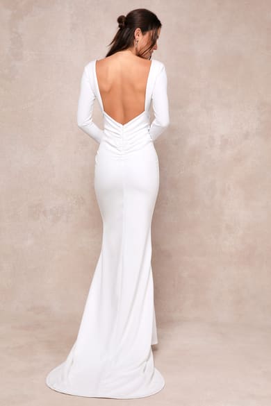 knee length dresses for ladies LaDivine C148W A Line Long Lace Wedding Dress – The Dress Outlet main image 0