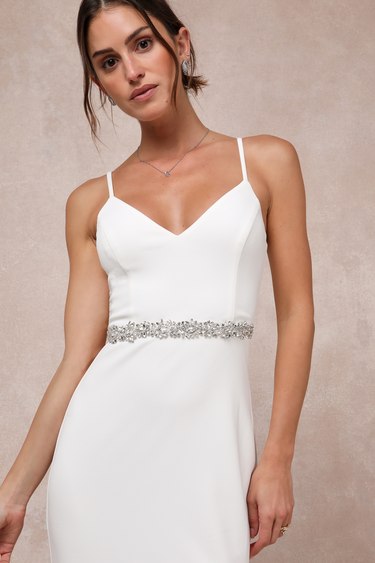 Rhinestone White Belt For Wedding Dress Silver Belt Rhinestone