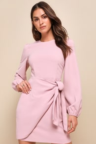 Believe It or Knot Rose Pink Long Sleeve Tie-Front Skater Dress