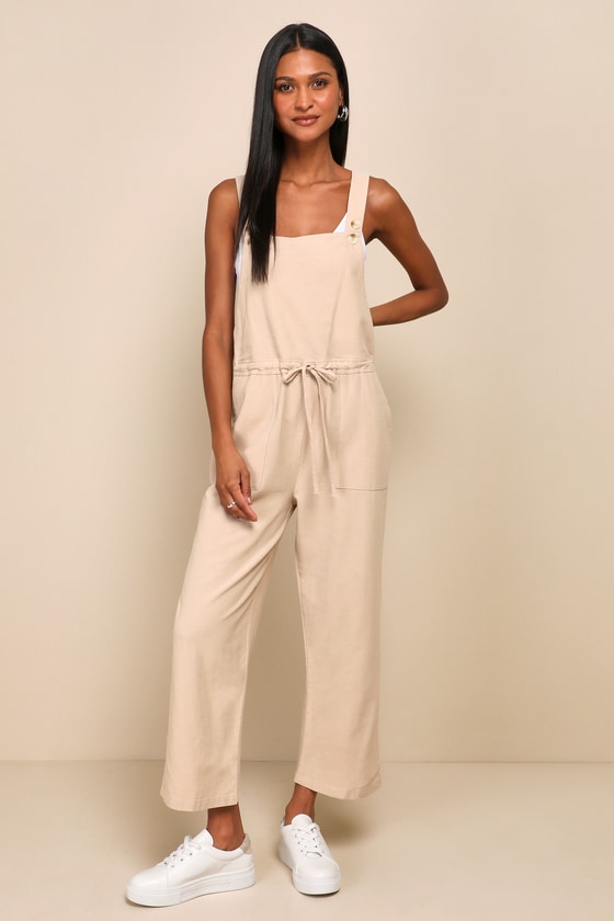 Shop Rhythm Verona Beige Drawstring Wide-leg Jumpsuit