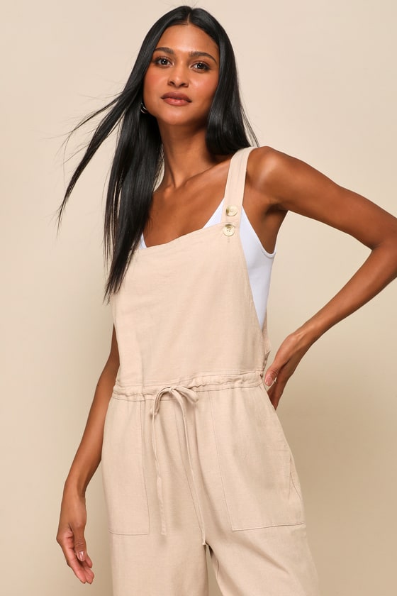 Shop Rhythm Verona Beige Drawstring Wide-leg Jumpsuit