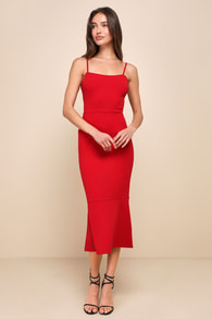Divine Perfection Red Strappy Sleeveless Trumpet Midi Dress