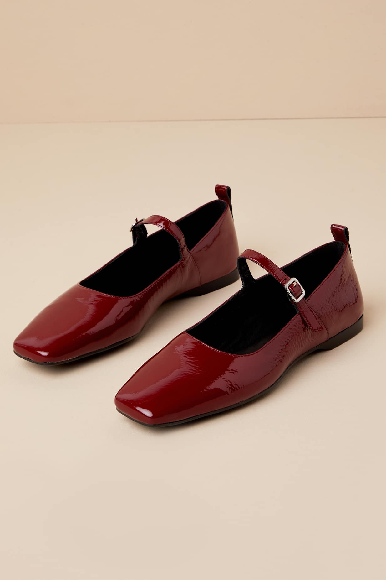 Delia Dark Red Patent Leather Buckle Ballet Flats