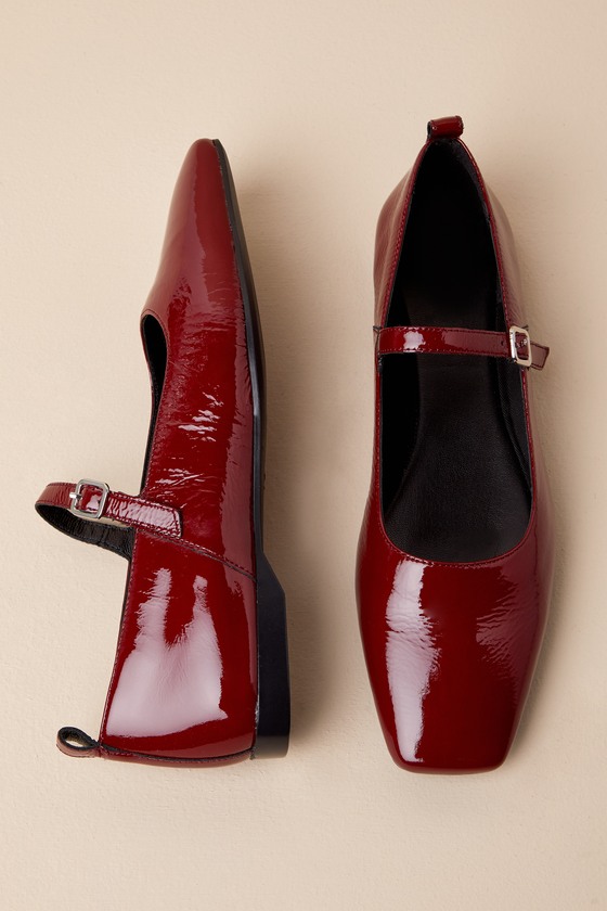 Shop Vagabond Shoemakers Delia Dark Red Patent Leather Buckle Ballet Flats