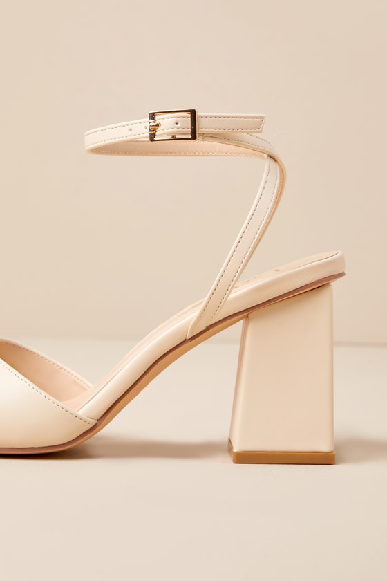 Lulus Faunna Bone Ankle Strap High Heel Sandals In White
