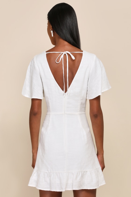 Adorable Sensibility White Cutout Tie-Front Ruffled Mini Dress 3