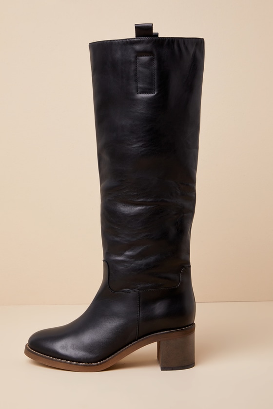 Shop Free People Tabby Black Leather Slip-on Knee-high Boots