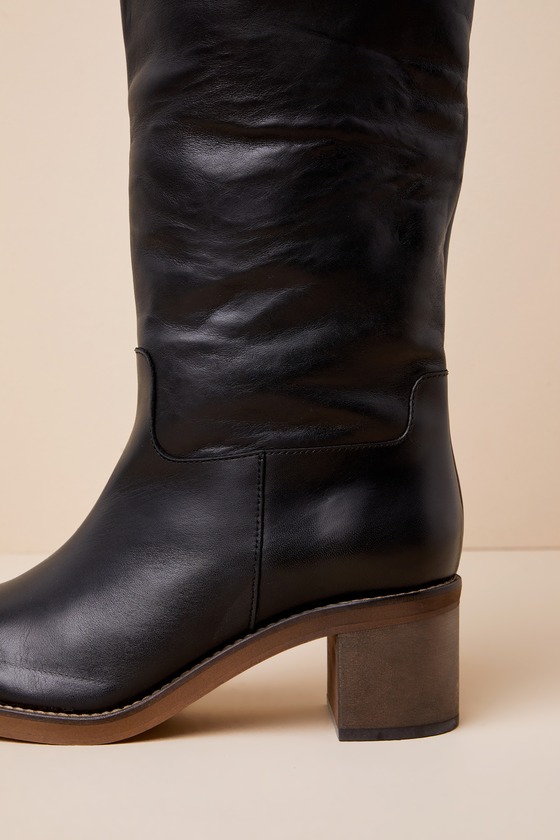 Shop Free People Tabby Black Leather Slip-on Knee-high Boots