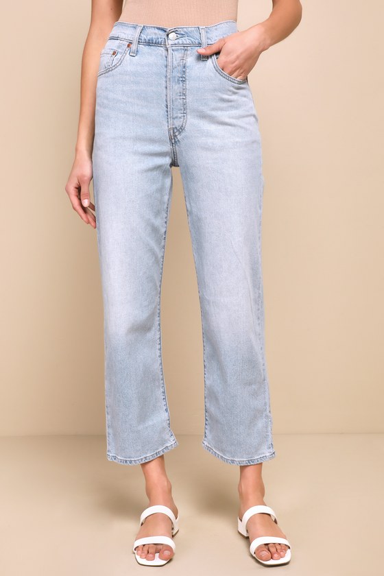 Levi's Ribcage Light Wash Denim Jeans Straight Ankle Jeans Lulus