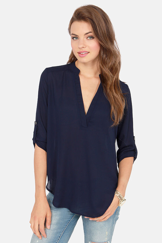 Cute Navy Blue Top - V Neck Top - Dark Blue Top - $37.00 - Lulus