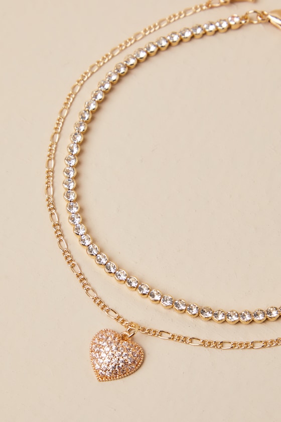 Shop Lulus Gorgeous Glitter Gold Rhinestone Heart Two-piece Anklet Set