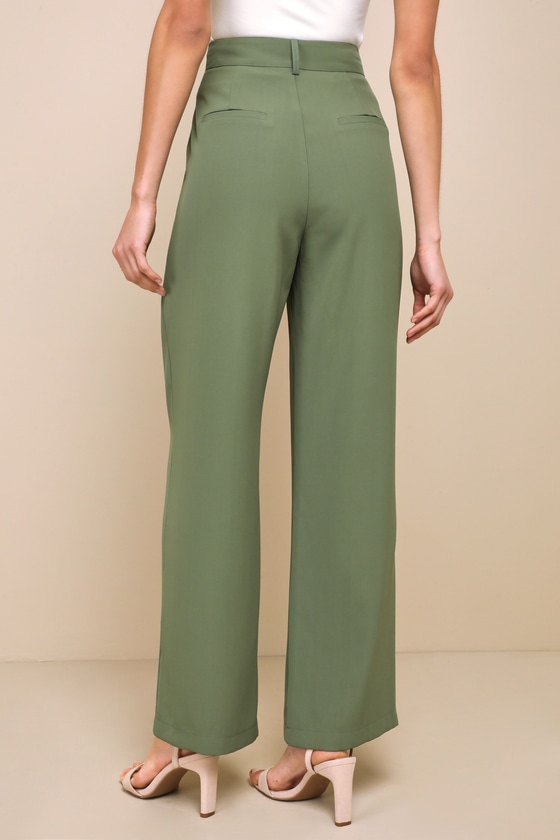 Shop Lulus Posh Potential Olive Green Twill High Rise Wide-leg Pants