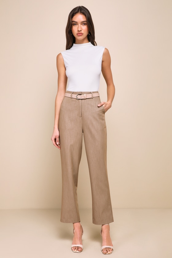Lulus Chic Endeavor Taupe High Rise Tapered Trouser Pants In Taupe