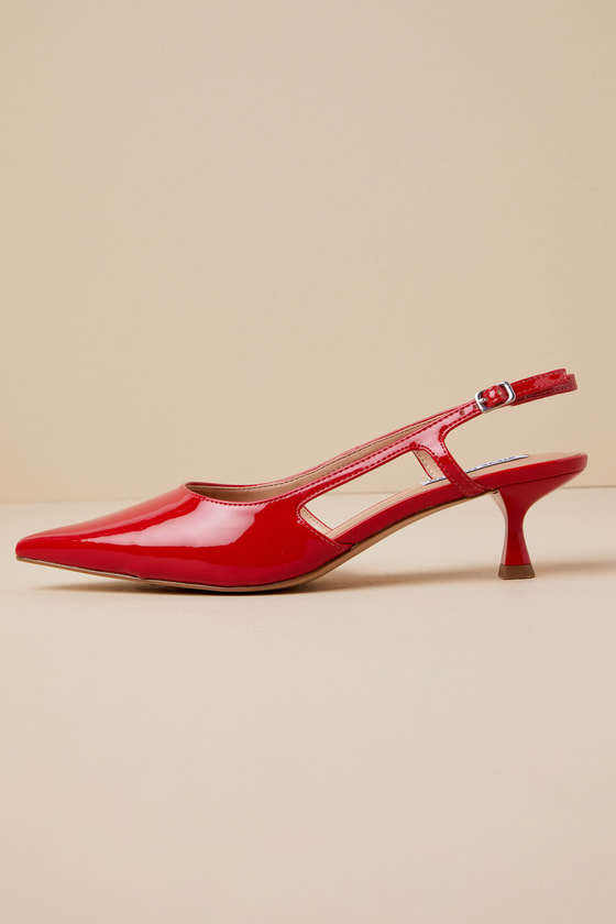 Legaci Red Patent Pointed-Toe Kitten Heel Slingback Pumps 2