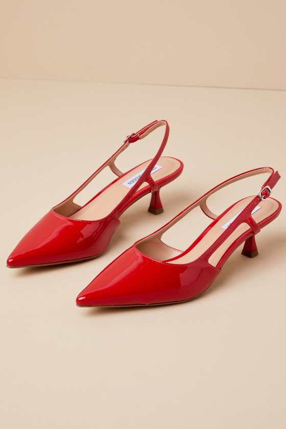 Steve Madden Legaci Red Patent Kitten Heels Slingback Pumps Lulus