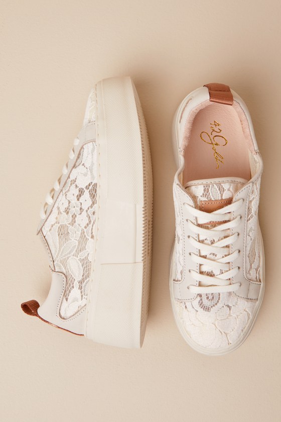Shop 42 Gold Glee Cream Lace Platform Lace-up Sneakers In White