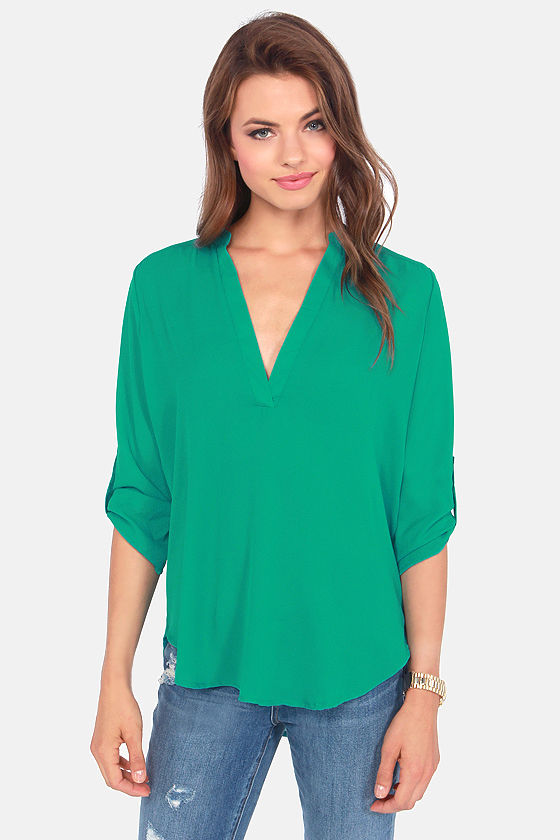 Cute Green Top - V Neck Top - Emerald Green Top - $37.00 - Lulus