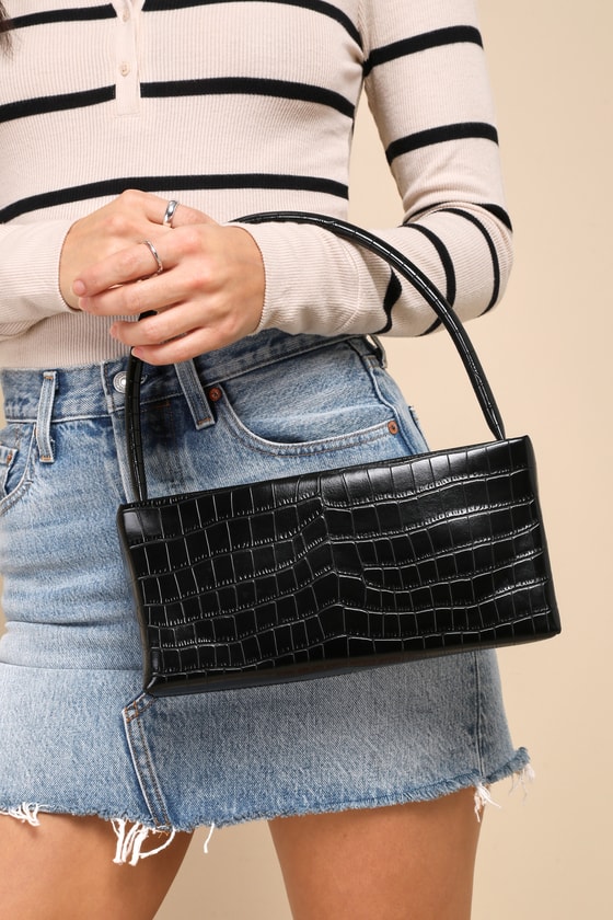 Shop Moda Luxe Mandy Black Crocodile-embossed Shoulder Bag