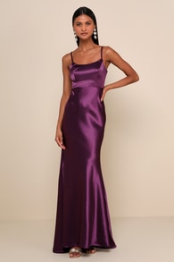 Make You Shine Dark Purple Satin Mermaid Maxi Dress 1