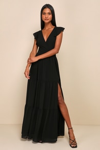 Charming Success Black Tiered Lace-Up Backless Maxi Dress