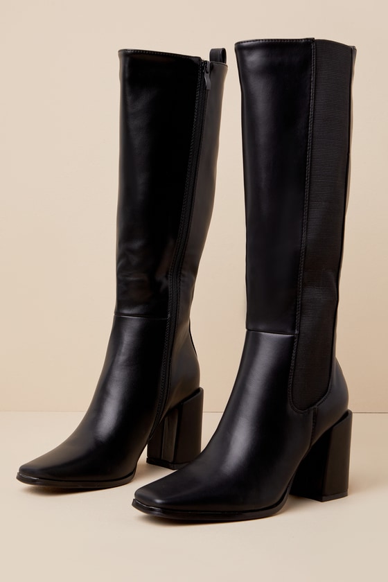 Inspiring Black Square Toe Knee High Boots Pictures