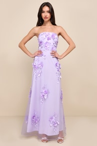 Remarkable Refinement Lavender Floral Strapless Maxi Dress