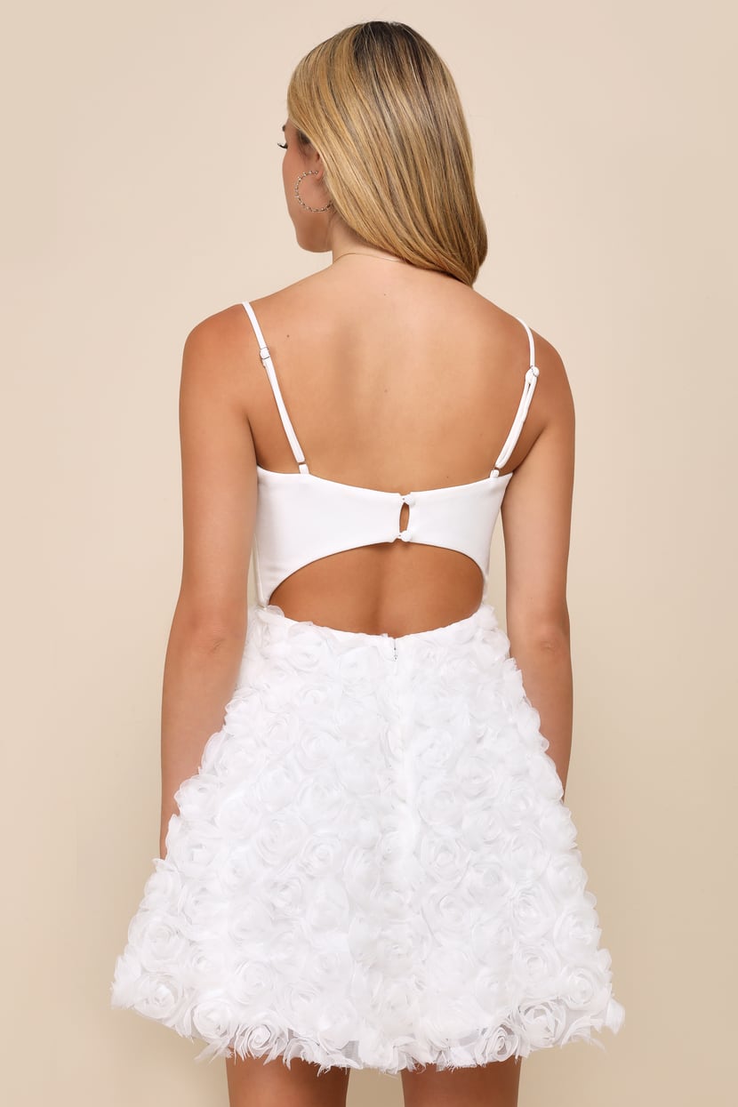 white christmas dresses White Strapless Corset Mini Dress with 3D Floral Appliqué – Bridal Shower &  Reception Dress main image 1