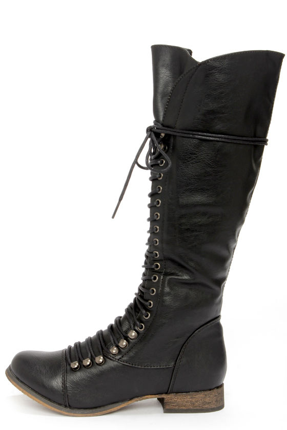 black lace up long boots