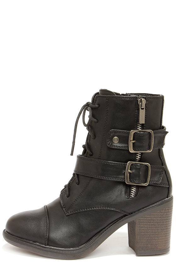 black mid calf lace up boots