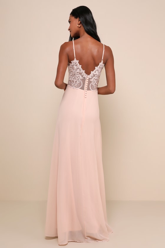 Romantic Ways Blush Pink Lace Button Back Maxi Dress 8