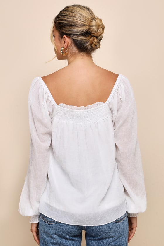 Megan Balloon Sleeve Top - White