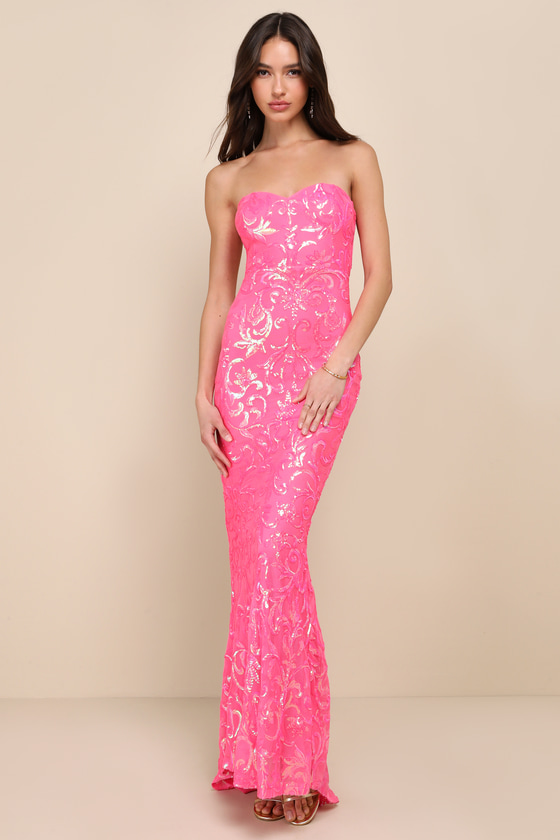 Hot Pink Sequin Dress - Lace-Up Fringe Maxi Dress - Sequin Dress - Lulus